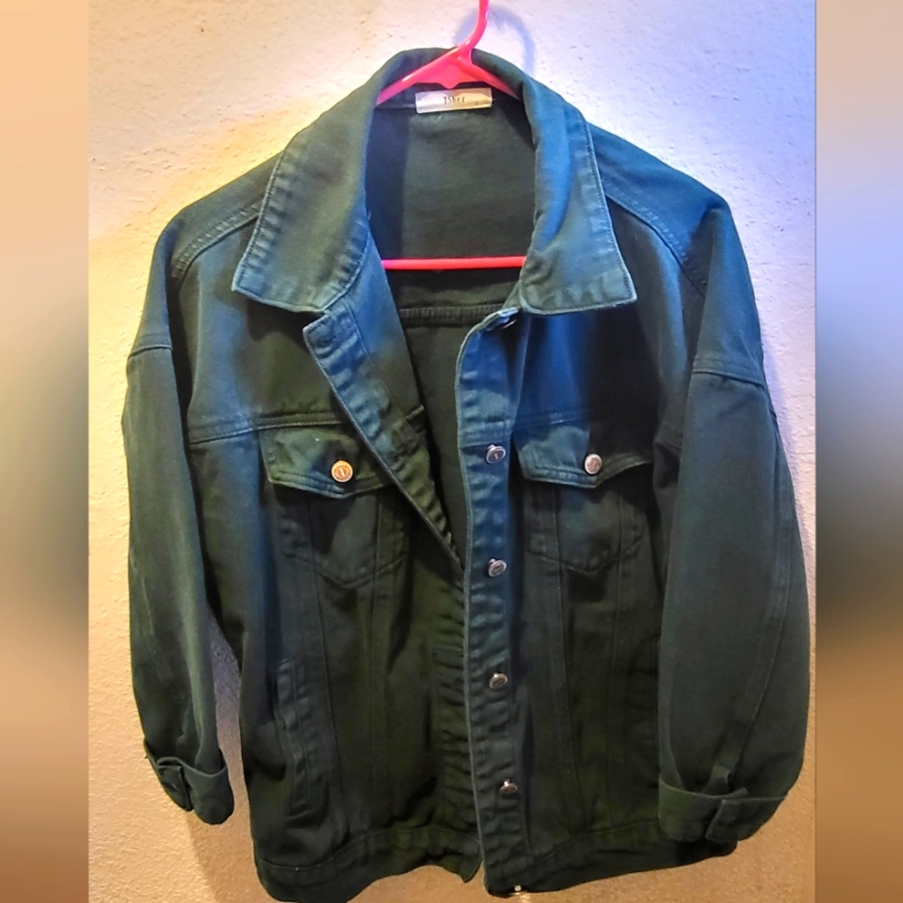TSher oversized green jean jacket size small